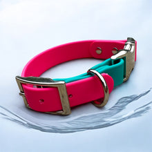 Load image into Gallery viewer, Custom Two-Tone BioThane® Dog Collar with Nickel Buckles | 1" Quick Release Adjustable | Waterproof, Odor-Proof, Durable Pet Collar