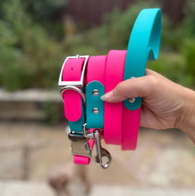 Load image into Gallery viewer, Custom Two-Tone BioThane® Dog Collar with Nickel Buckles | 1" Quick Release Adjustable | Waterproof, Odor-Proof, Durable Pet Collar