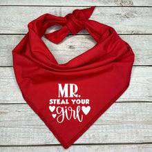 Load image into Gallery viewer, Red Valentines Day Dog Bandana with multiple Valentines Messages