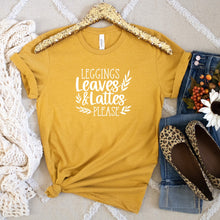 Load image into Gallery viewer, Leggings Leaves and Lattes Please Bella Canvas Tee Shirt, Fall Shirt