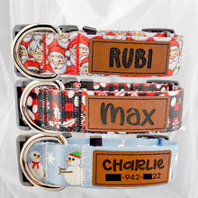 Load image into Gallery viewer, Personalized Christmas Dog Collar with Engraved Name with Matching Leash