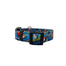 Load image into Gallery viewer, Personalized Fisherman's Catch Dog Collar with Fish n Bobbins, Leather Name and Number Patch + Optional Leash