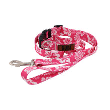 Load image into Gallery viewer, Personalized Dog Collar in a Blue Hawaiian or Pink Hawaiian Tropical Pattern with Engraved Name, Optional Matching Leash