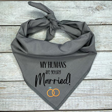 Load image into Gallery viewer, My Humans Are Getting Married! Dog Bandana | Engagement Announcement Pet Outfit | Wedding Photo Prop | Rings Design