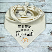 Load image into Gallery viewer, My Humans Are Getting Married! Dog Bandana | Engagement Announcement Pet Outfit | Wedding Photo Prop | Rings Design