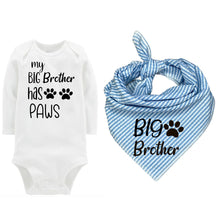 Load image into Gallery viewer, Dog Bandana with Matching Bodysuit, Blue SeerSucker Big Brother