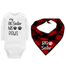 Load image into Gallery viewer, Buffalo Plaid Big Sister Dog Bandana with Matching Bodysuit, Pet Gift