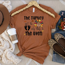 Load image into Gallery viewer, The Turkey Ain't The Only Thing In The Oven Bella Canvas Tee Shirt, Baby Announcement