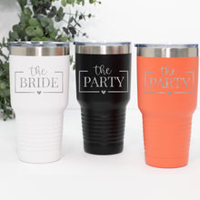 Load image into Gallery viewer, The Bride Tumblers, The Party Tumblers, Personalized Laser Etched Tumbler, Insulated Tumbler 30 oz Ringneck Tumbler, Bridesmaid Tumbler Gift