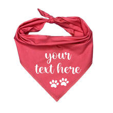 Load image into Gallery viewer, Personalized Dog Bandana with paws, Tie On Bandana with your text