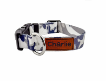 Load image into Gallery viewer, Personalized Camo Dog Collar with Custom Leather Name Patch &amp; Matching Leash  Engraved Dog Collar with Phone Number
