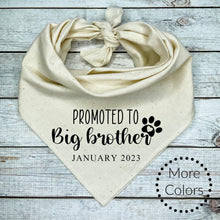 Load image into Gallery viewer, Promoted  to  Big Brother with custom date Dog Bandana, Pregnancy Announcement
