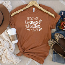 Load image into Gallery viewer, Leggings Leaves and Lattes Please Bella Canvas Tee Shirt, Fall Shirt
