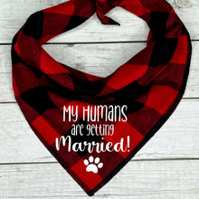 Load image into Gallery viewer, Getting Married Dog Bandana in Christmas Plaid
