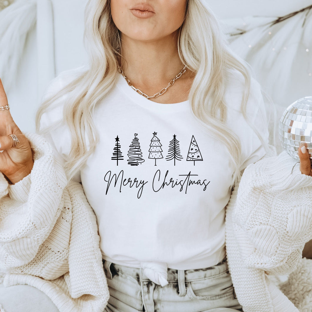 Merry Christmas Trees Bella Canvas Tee Shirt