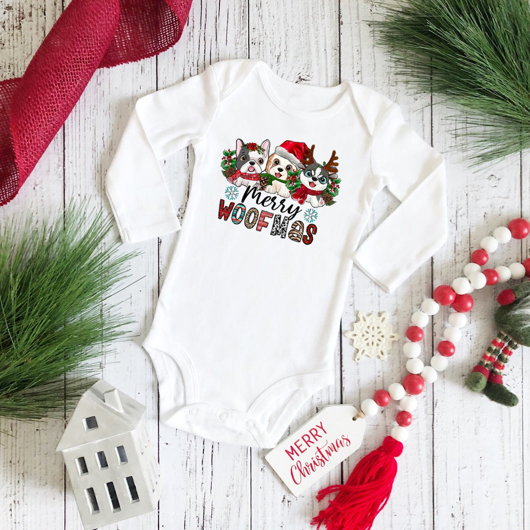 Baby Bodysuit with Christmas Dogs Print