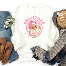 Load image into Gallery viewer, Womens Christmas Sweatshirt, Pink Christmas Vibes Print featuring Santa Clause, Christmas Gift for Her
