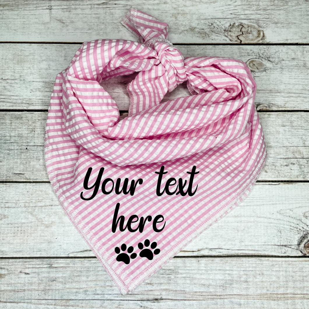 Pink Seer Sucker Personalized Dog Bandana with Paw Print, Custom Dog Bandana
