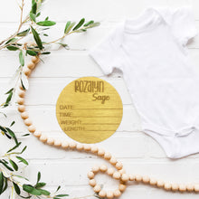 Load image into Gallery viewer, Baby Name with Birth Stats Sign Custom Baby Arrival Announcement
