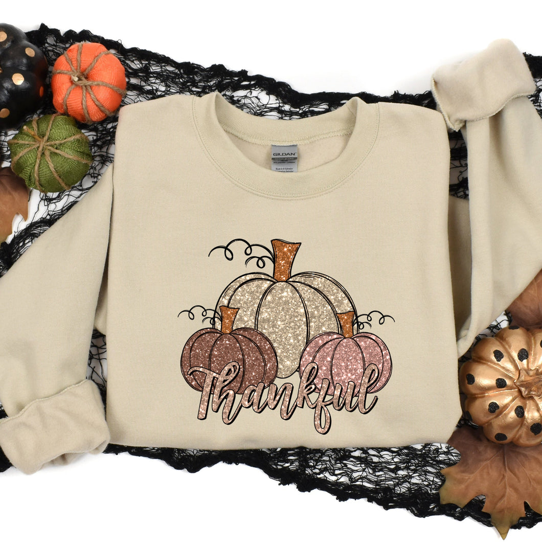 Fall Sweatshirt with Glitter Pumpkins Graphic, Cozy Casual Wear