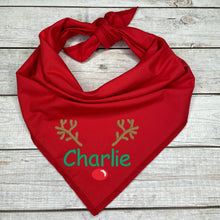 Load image into Gallery viewer, Personalized Reindeer Dog Bandana, Embroidered Christmas Bandana
