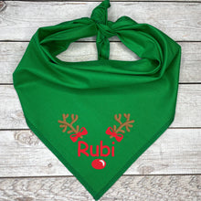 Load image into Gallery viewer, Personalized Reindeer Dog Bandana, Embroidered Christmas Bandana
