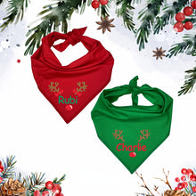Load image into Gallery viewer, Personalized Reindeer Dog Bandana, Embroidered Christmas Bandana
