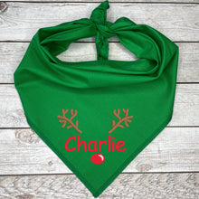 Load image into Gallery viewer, Personalized Reindeer Dog Bandana, Embroidered Christmas Bandana
