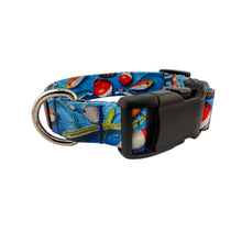 Load image into Gallery viewer, Personalized Fisherman&#39;s Catch Dog Collar with Fish n Bobbins, Leather Name and Number Patch + Optional Leash
