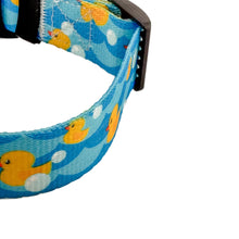 Load image into Gallery viewer, Personalized Duckies Dog Collar, Leather Name and Number Patch + Optional Leash
