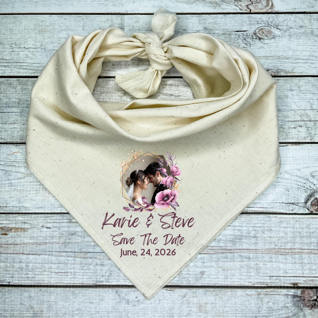 Custom Photo Dog Bandana | Save the Date with Couple's Image & Names | Wedding Announcement Pet Accessory | Personalized Bandana