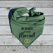 Load image into Gallery viewer, My Humans Are Getting Married! Dog Bandana | Engagement Announcement Pet Outfit | Wedding Photo Prop | Rings Design
