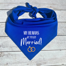 Load image into Gallery viewer, My Humans Are Getting Married! Dog Bandana | Engagement Announcement Pet Outfit | Wedding Photo Prop | Rings Design
