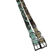 Load image into Gallery viewer, Printed Camo BioThane® Dog Collar  Waterproof, Stink-Proof &amp; Durable | 1 Wide | Camo Pattern + Solid | Nickle Hardware | 2 Color Options
