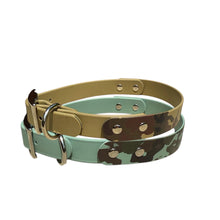 Load image into Gallery viewer, Printed Camo BioThane® Dog Collar  Waterproof, Stink-Proof &amp; Durable | 1 Wide | Camo Pattern + Solid | Nickle Hardware | 2 Color Options
