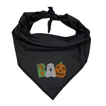 Load image into Gallery viewer, Halloween Dog Bandana | Embroidered “BOO Fun Font | Cute Spooky Pet Scarf | Fall Dog Outfit | Seasonal Dog Accessory

