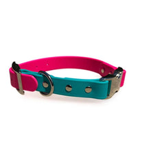 Load image into Gallery viewer, Custom Two-Tone BioThane® Dog Collar with Nickel Buckles | 1&quot; Quick Release Adjustable | Waterproof, Odor-Proof, Durable Pet Collar
