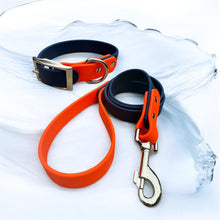 Load image into Gallery viewer, Two Tone BioThane® Dog Collar and Leash Set | Waterproof Stink Proof Durable Dog Walking Gear | Custom Collar &amp; Leash Combo
