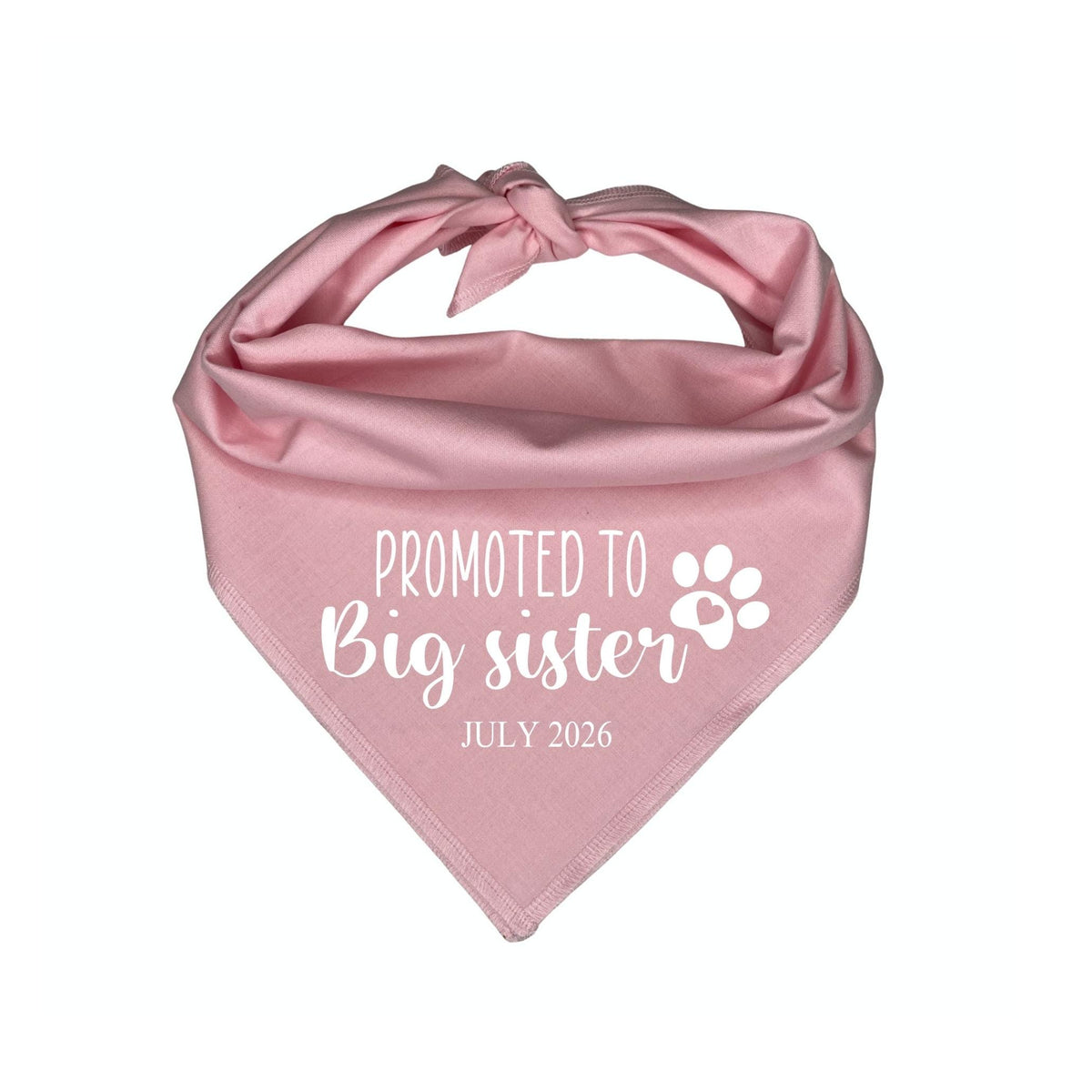 Promoted to Big Sister custom date dog bandana on white background