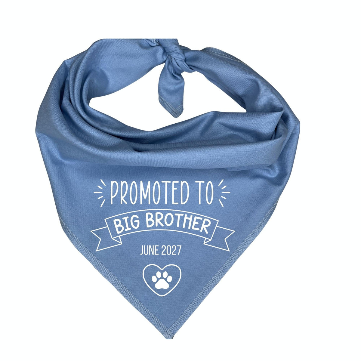 Promoted to Big Brother custom date dog bandana on white background