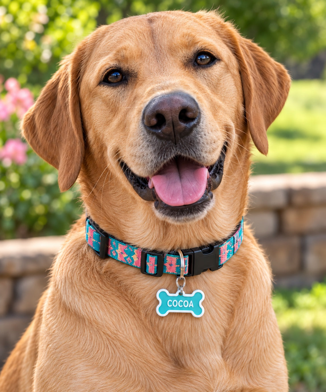 Personalized 3D printed dog bone tag on a dog collar