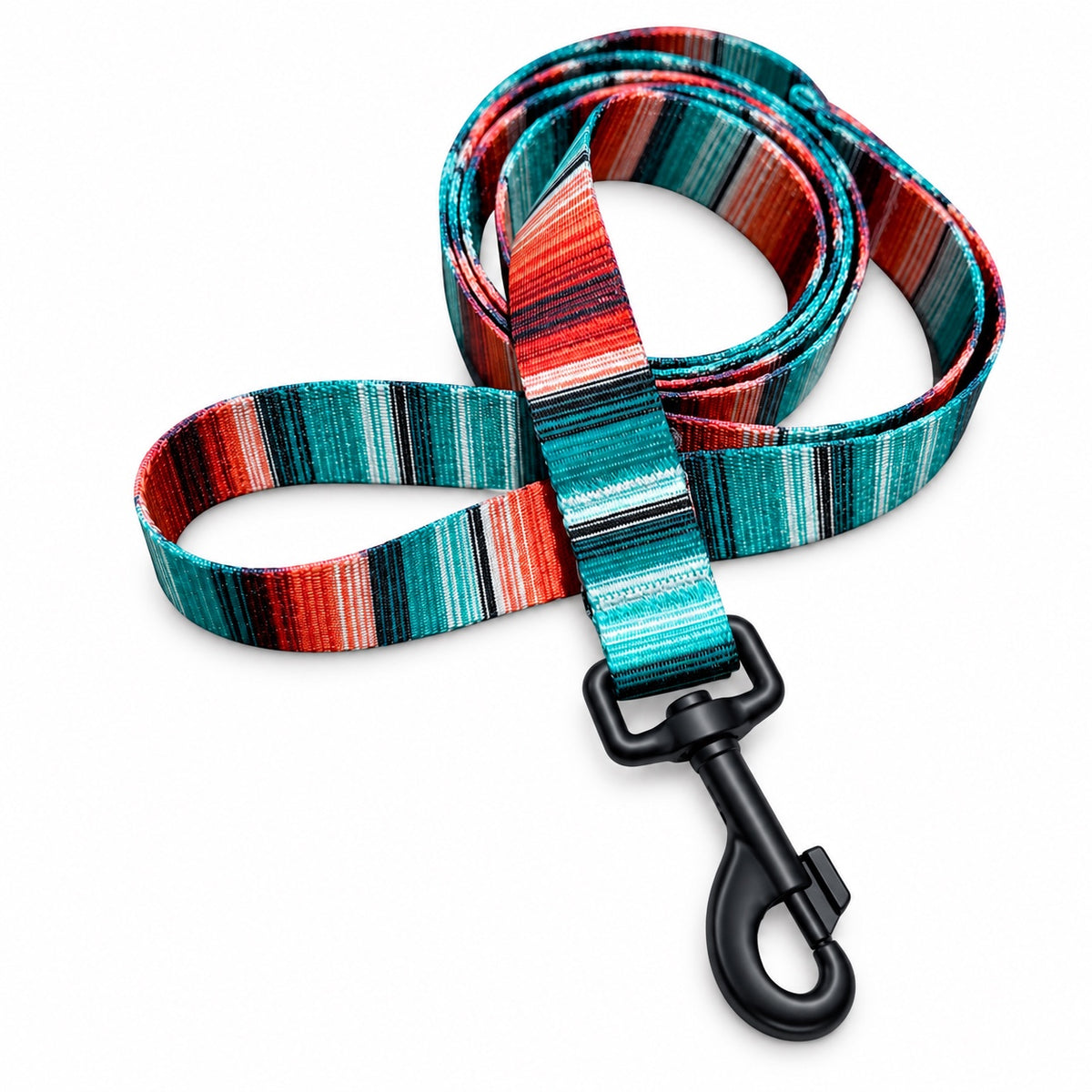 Southwestern serape matching 5 foot dog leash with black swivel clip