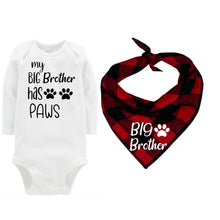 Load image into Gallery viewer, Buffalo Plaid Big Brother Dog Bandana with Matching Bodysuit, Pet Gift
