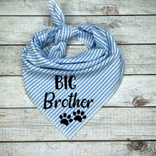 Load image into Gallery viewer, Big BrotherBlue Seer Sucker Dog Bandana, Birth Announcement
