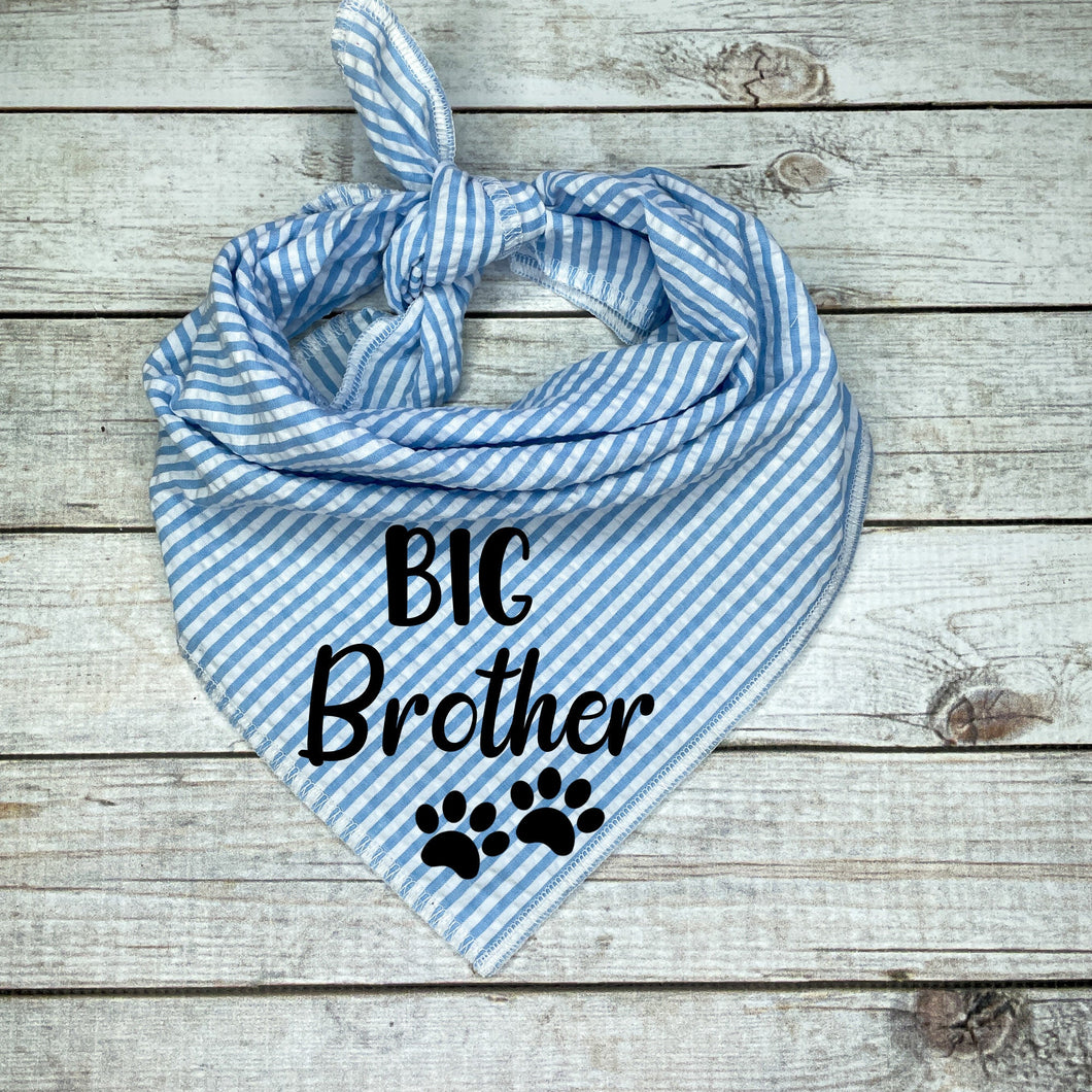 Big BrotherBlue Seer Sucker Dog Bandana, Birth Announcement