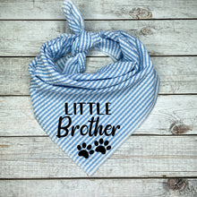 Load image into Gallery viewer, Little Brother Blue Seer Sucker Dog Bandana, Baby Announcement
