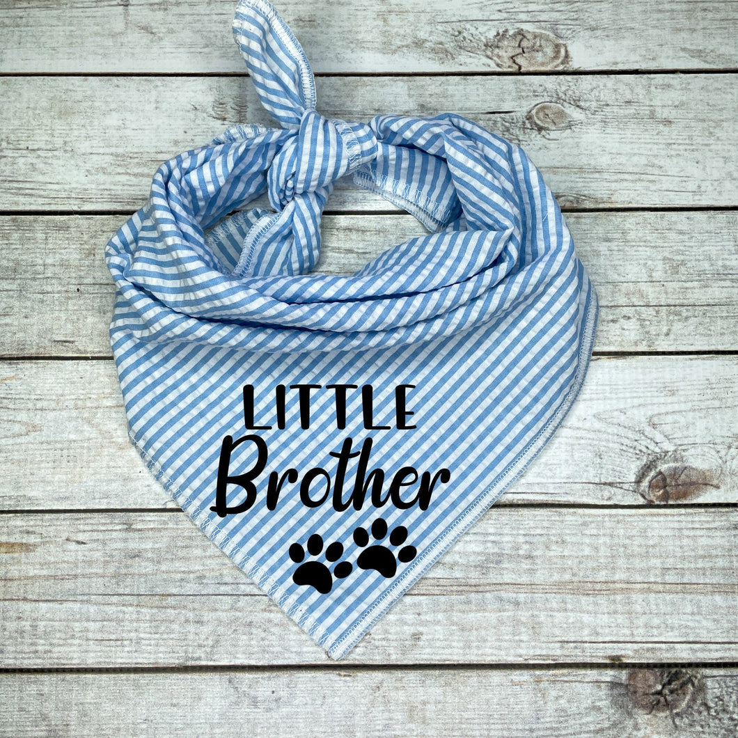Little Brother Blue Seer Sucker Dog Bandana, Baby Announcement