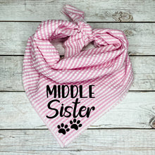 Load image into Gallery viewer, Middle Sister Pink Seer Sucker Dog Bandana
