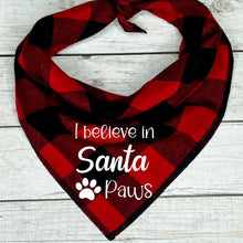 Load image into Gallery viewer, Buffalo Plaid Dog Bandana*** I believe in Santa Paws
