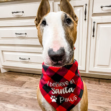 Load image into Gallery viewer, Buffalo Plaid Dog Bandana*** I believe in Santa Paws
